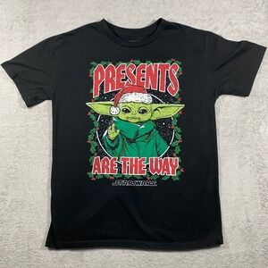 Star Wars Grogu Christmas T-Shirt Small Black Presents Are The Way Baby Yoda